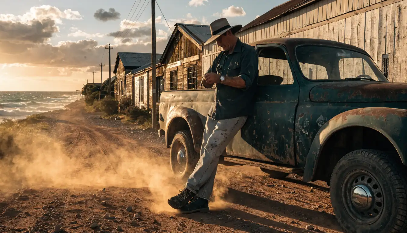 Mechanic checking watch at sunset