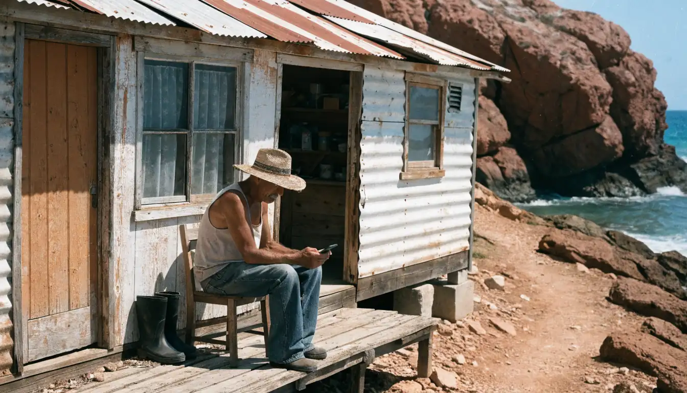Person alone on verandah looking at smartphone
