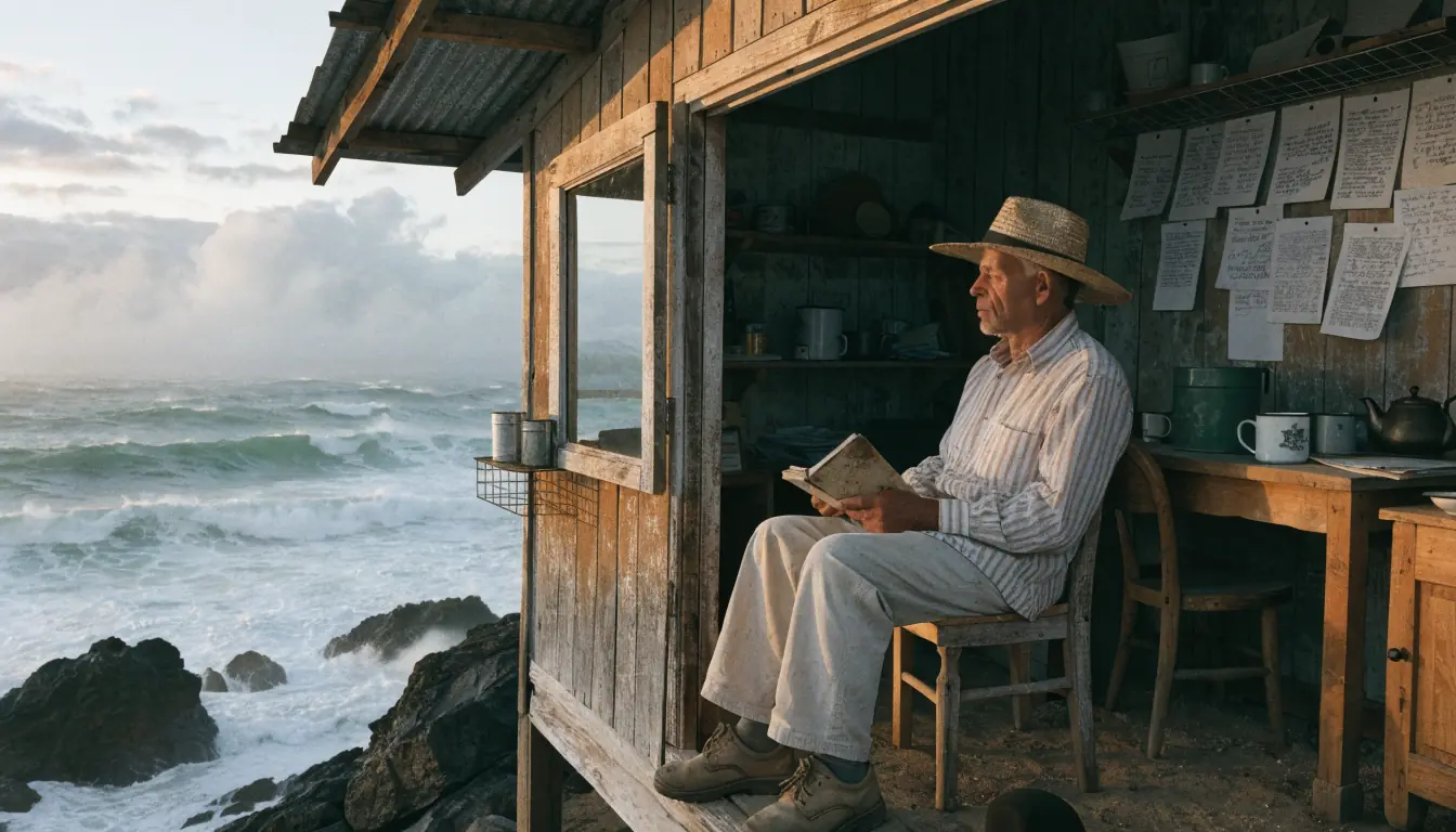 Person on verandah reading legal notes