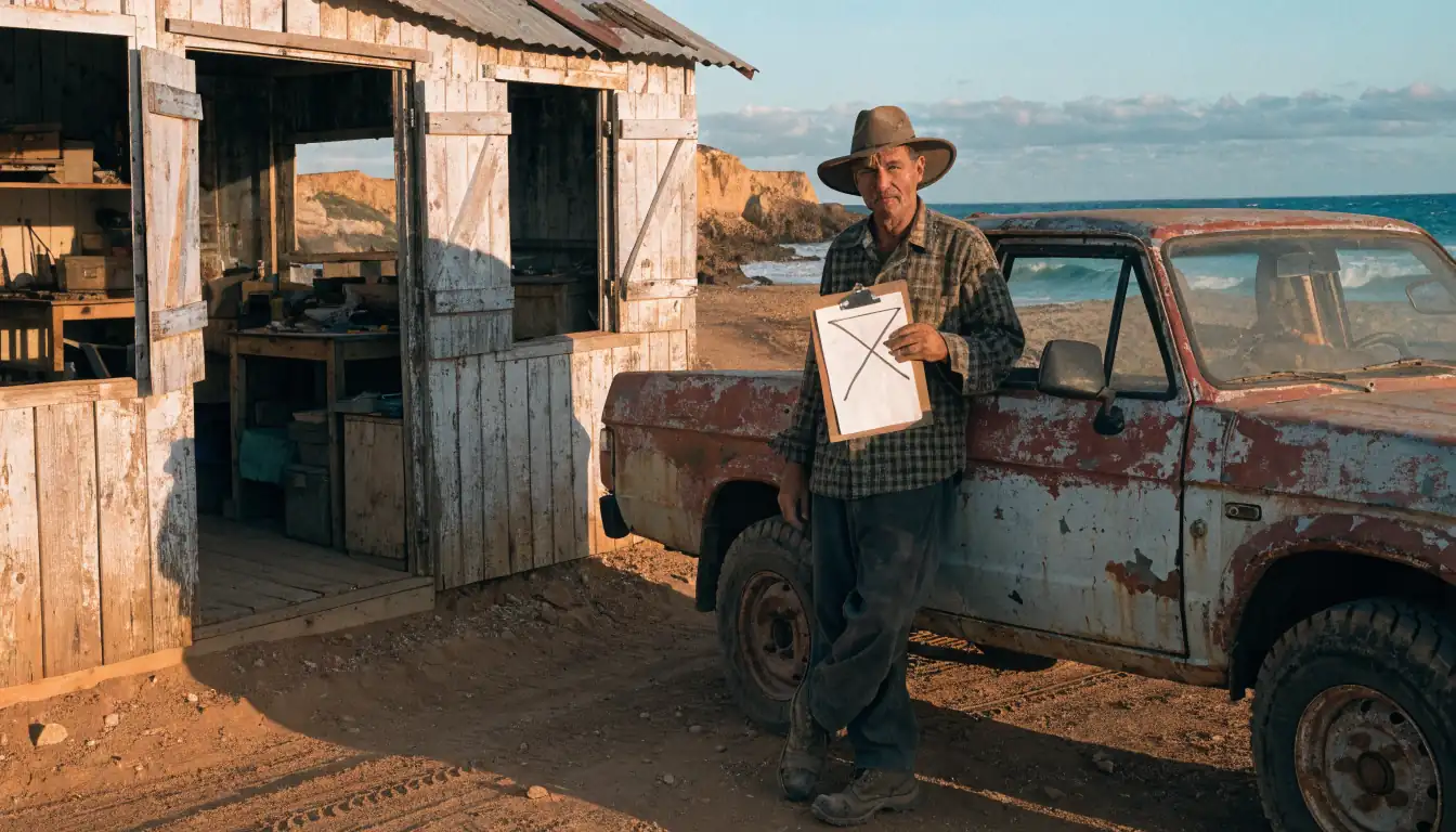 Mechanic with clipboard beside ute