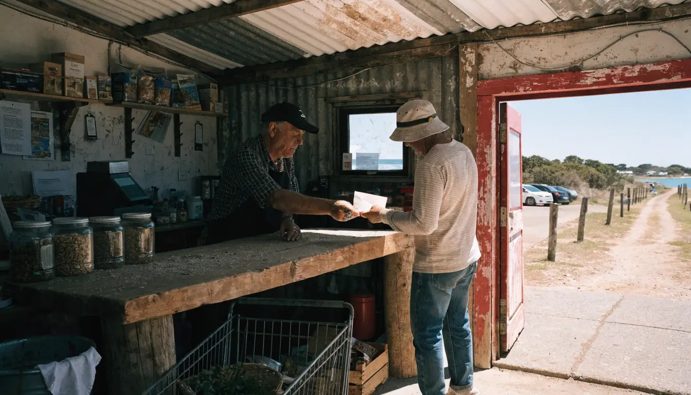 Shopkeeper hands a bonus code to a customer