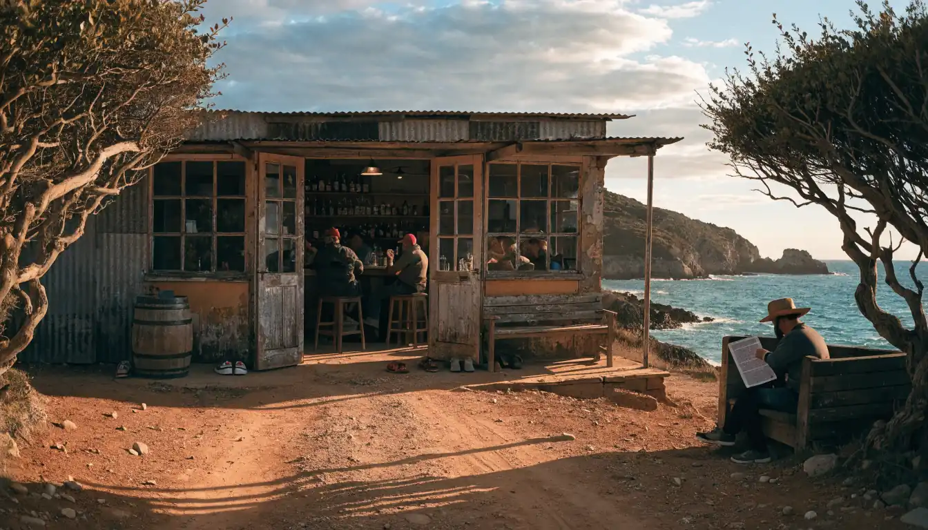 Locals in a sunset pub reading a terms sheet